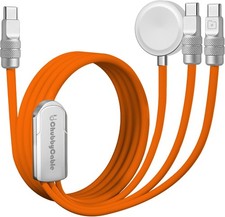 3 in 1 Silicone USB C Cable for Apple Watch, Orange, 4.1FT