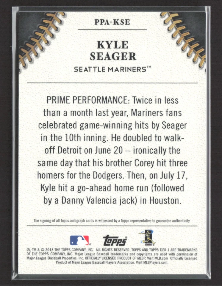 2018 Topps Tier One - Prime Performers Auto Kyle Seager #PPA-KSE /285 - Image 2 of 2