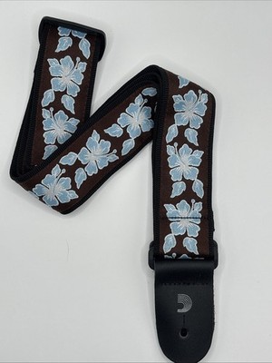 D'Addario Planet Waves Woven Hibiscus Guitar Strap Blue Tropical Floral NWT 2''