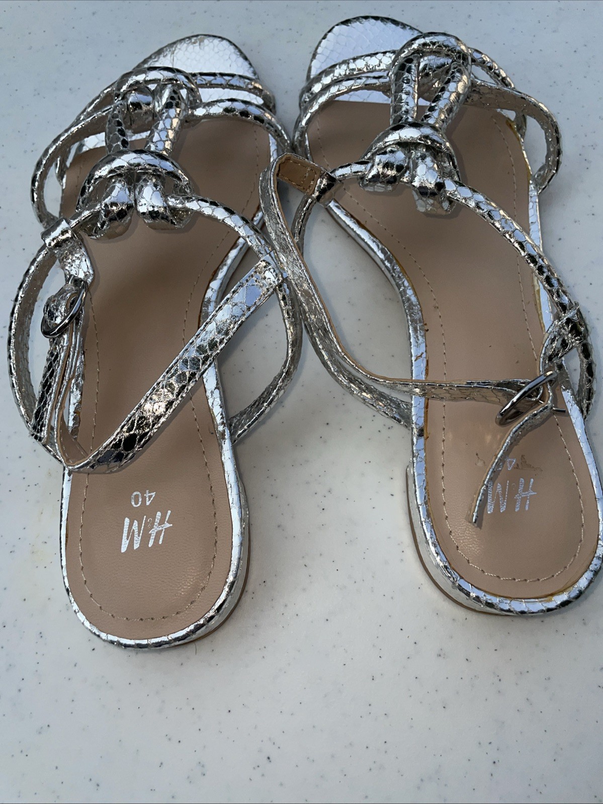APL H&M Sandali nodo con cinturino stampa serpente metallizzato argento 40 donna US 8 5