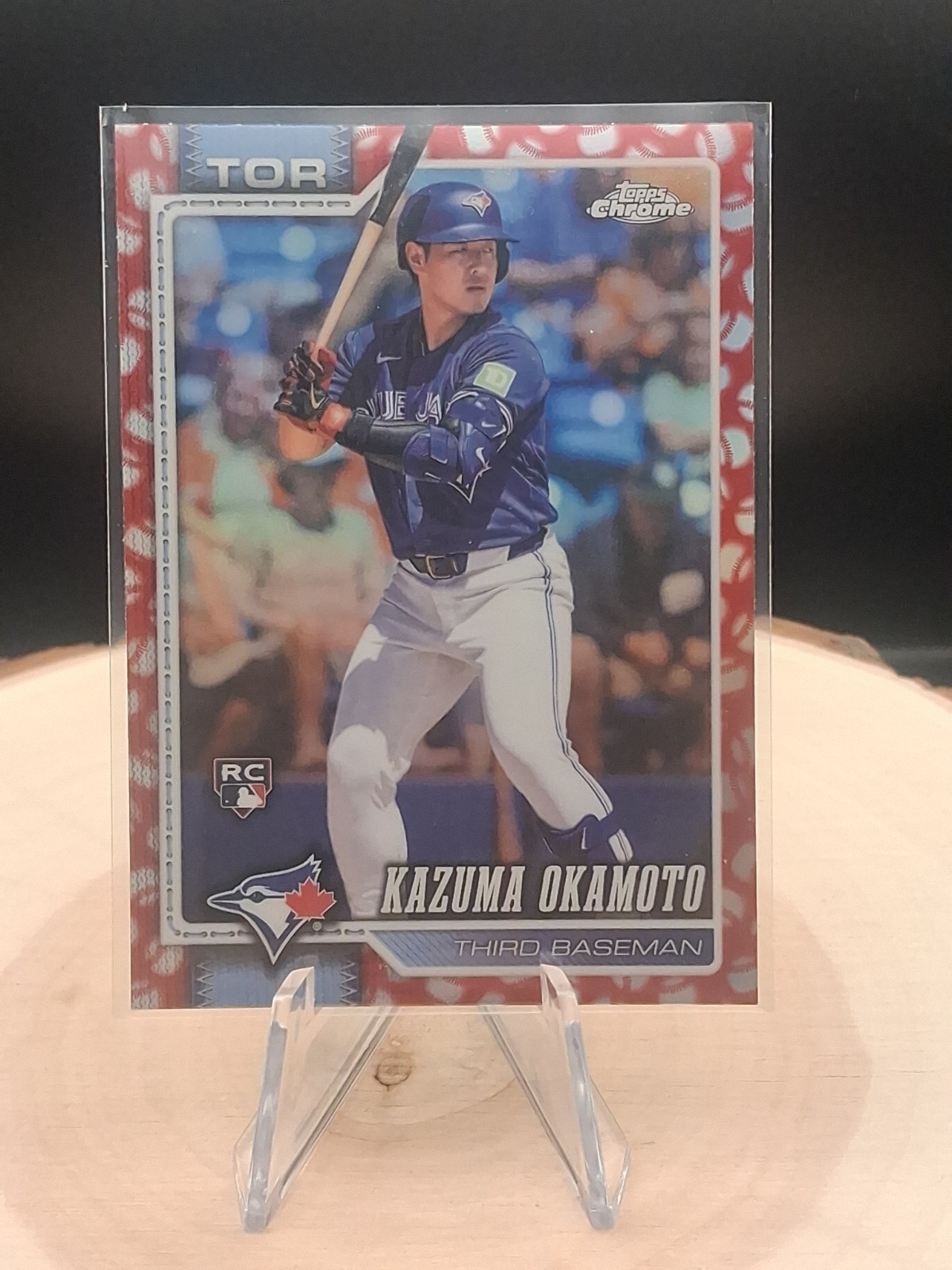 2026 Topps Chrome Baseball Kazuma Okamoto Red Baseball Seams Refractor  "JAYS"