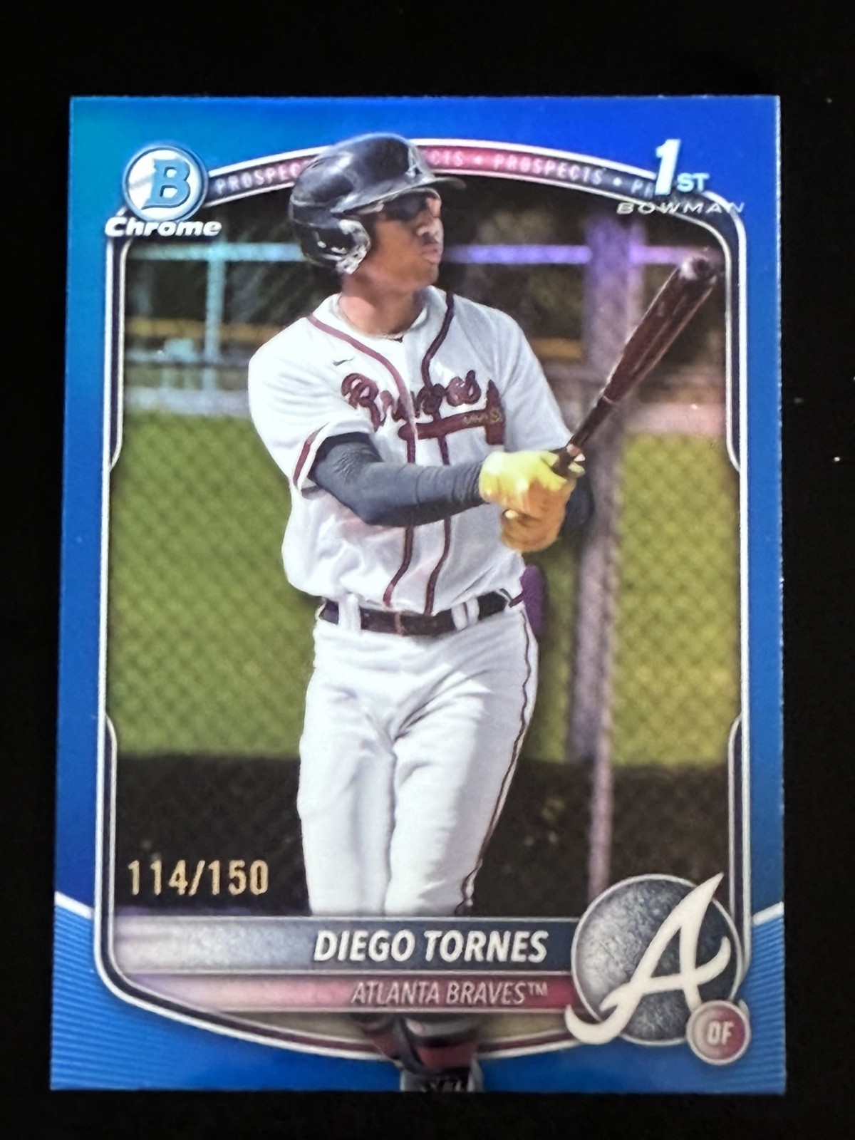 2025 Bowman 1st Chrome Diego Tornes #BCP-214 True Blue Refractor #114/150 Braves