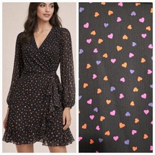 Banana Republic Ruffle Wrap Dress Sheer Chiffon Black Heart Print Size 4Tall