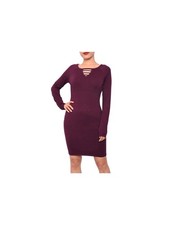 PLANET GOLD Womens Long Sleeve Boat Neck Above The Knee Body Con Dress