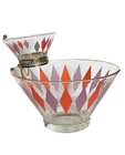 MCM Vintage Anchor Hocking With Holder, Chip and Dip Bowl Set RARE  Harlequin