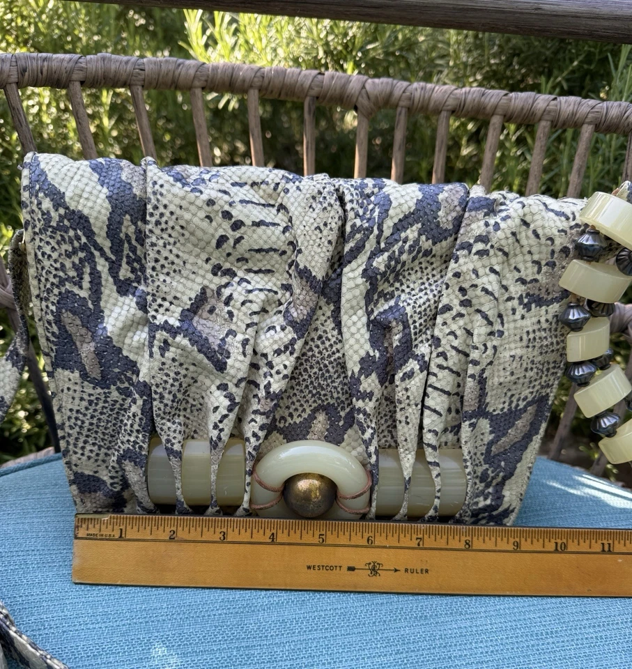 Bolso de Hombro Sharif Vintage Años 80 Patrón Piel de Serpiente Cuero Taupe Beige Negro Foto 3 de 4