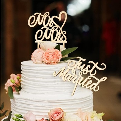 Holz Cake Topper Hochzeit Tortenstecker Mr Mrs Just Married Dekoration