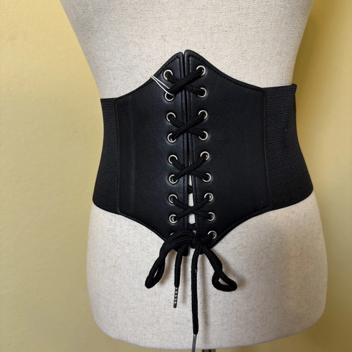 Deadstock Vintage Y2K Black Lace Corset Belt Leather Trim Statement Wide Cincher Vintage Wide Waist White Belt - Etsy main image 4