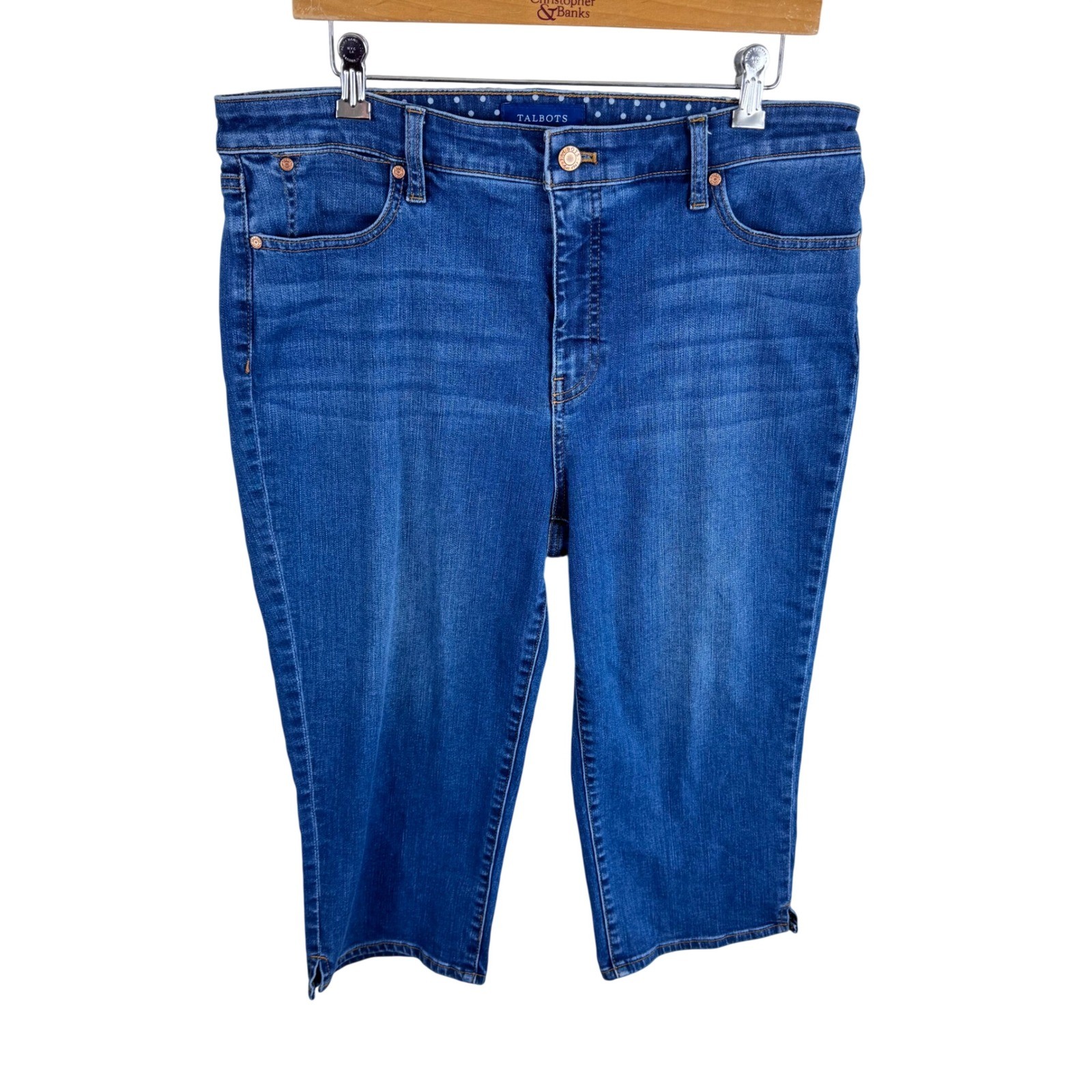 Talbots Womens Blue Denim Capri Straight Leg Jeans Size 14 Medium Wash Stretch