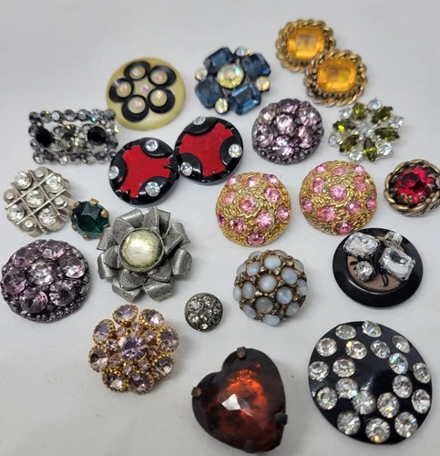 Stunning Vintage Czech & Costume Jewelry Button Lot - Sparkling Rhinestones