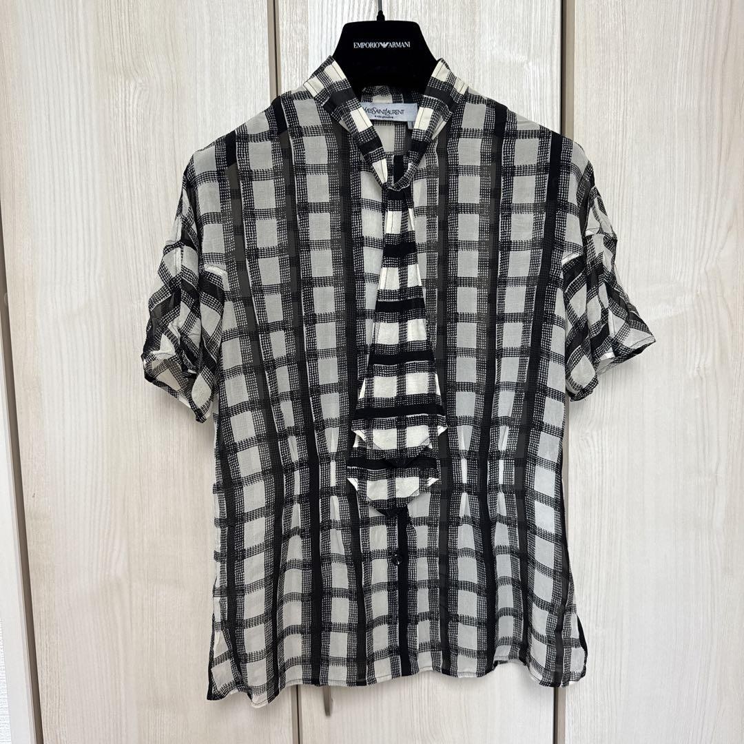 Autentica camicia blusa Yves Saint Laurent manica corta seta taglia S donna