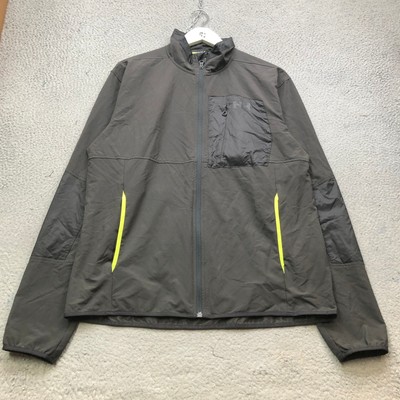 Helly Hansen Gray Yellow Lined Windbreaker Jacket Mens Large Pockets Hiking