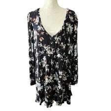 Lulus Sz XL Lovely Blooms Floral Print Long Sleeve Dress Mini Babydoll Ruffled