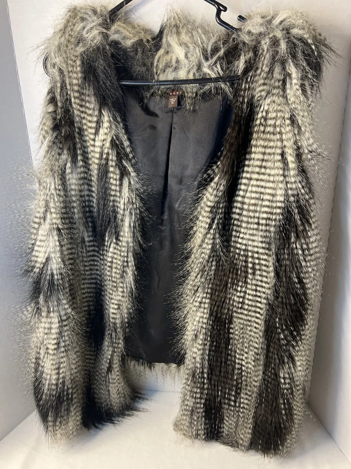 Chaleco para mujer Fever Brand de piel sintética negro blanco gris cierre de gancho con cierre XL Foto 4 de 4