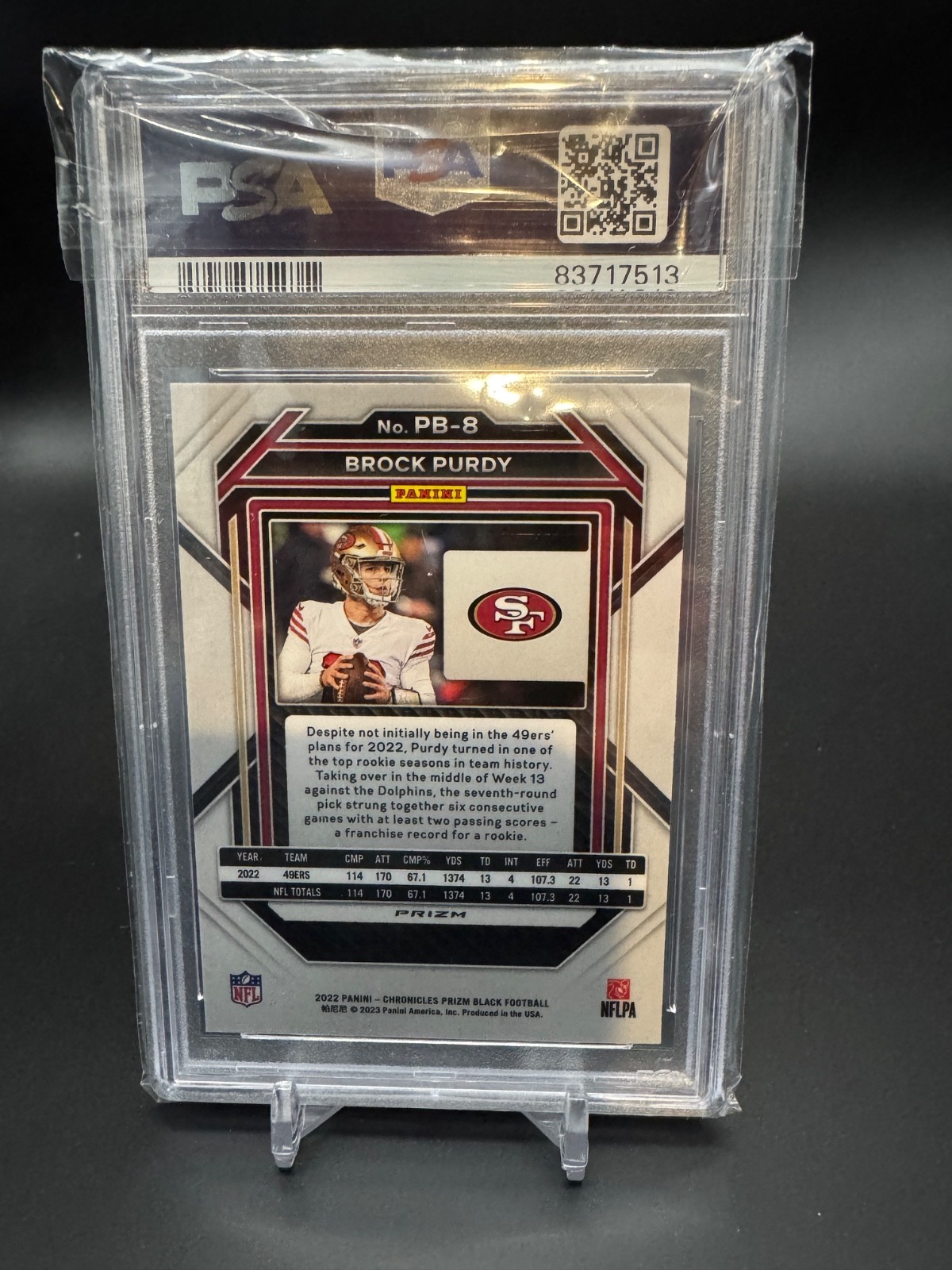 2022 Panini Chronicles - Prizm Black Silver #PB-8 Brock Purdy (RC) PSA 10 GEM!! view 2