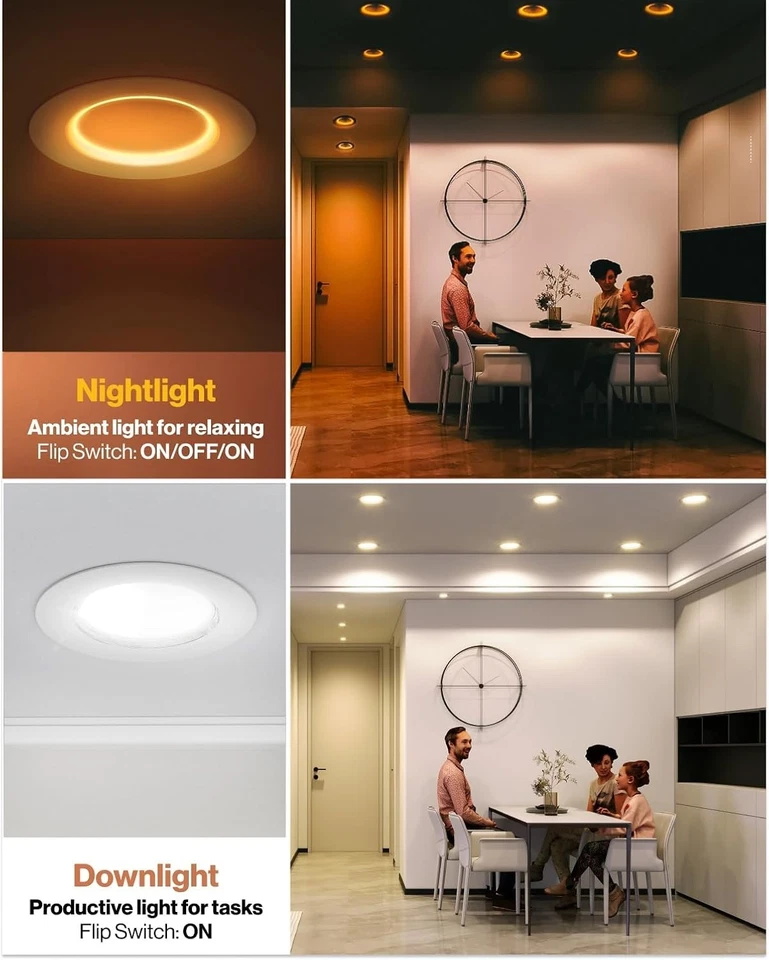 Paquete de 6 luces LED empotrables retrofit regulables 1000 lúmenes luz nocturna Foto 4 de 4