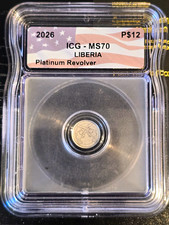 2026 Liberia Platinum Revolver 0.999 ICG MS70 Coin