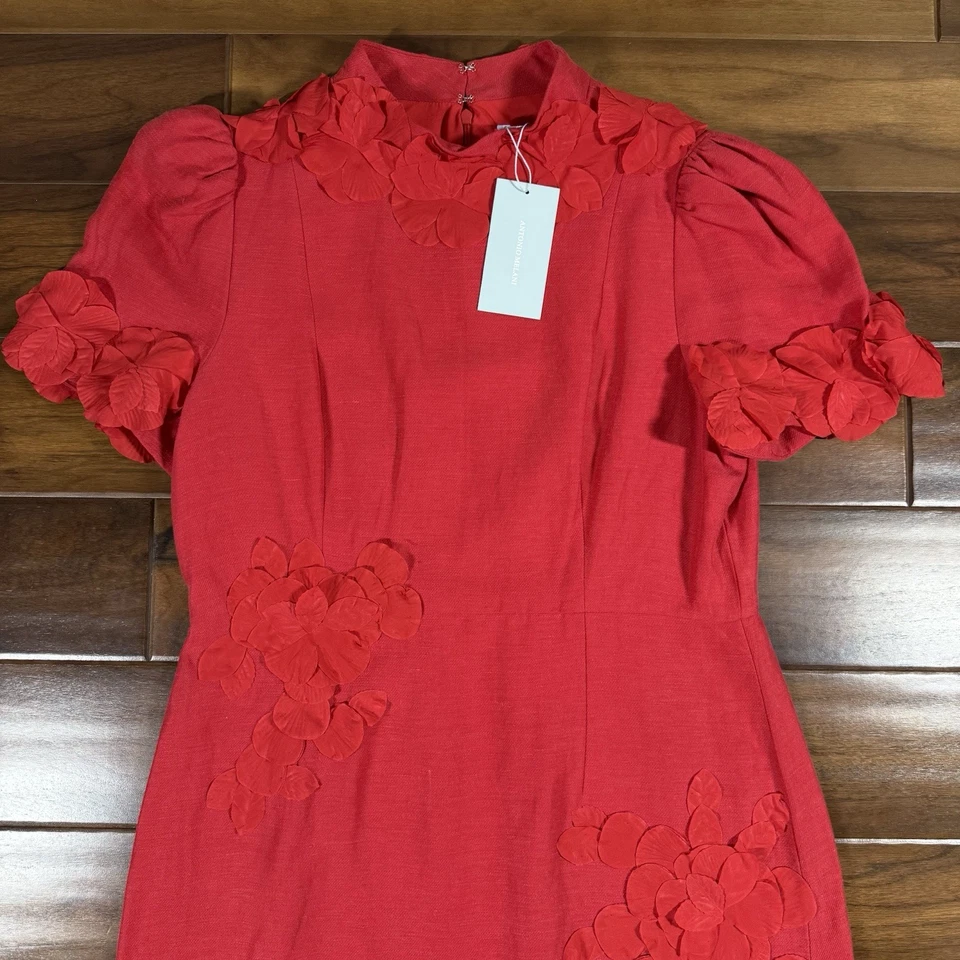 Antonio Melani Size 14 Scarlett Red Willow Floral Applique Mock Neck Midi Dress - Image 2 of 4
