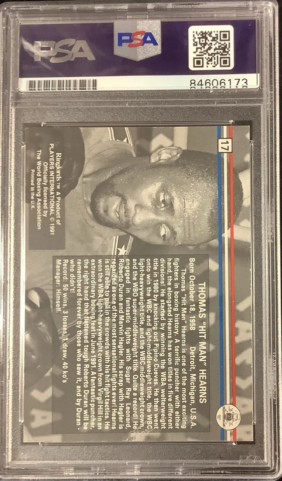 Thomas Hitman Hearns Signed 1991 Ringlords #17 Boxing Card PSA/DNA Auto Gem 9 - Image 2 of 2