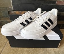 Adidas Breaknet 2.0 Youth Lace Up Tennis Shoes US 4 White/Black Stripes NEW