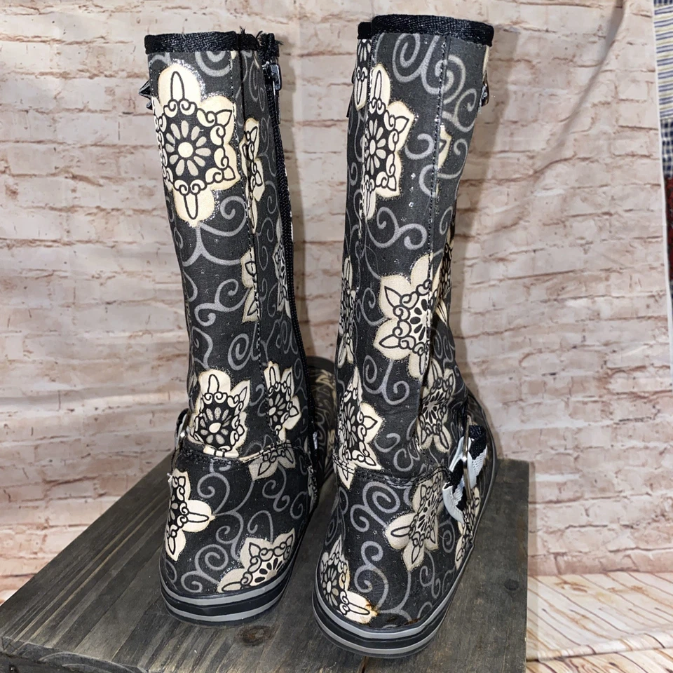 Bota de lona negra bambú talla 10 hebilla plateada  Foto 4 de 4