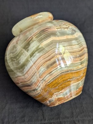 Green Brown Natural Banded Onyx Marble Vase Vessel Polished Stone Sculpture 5''