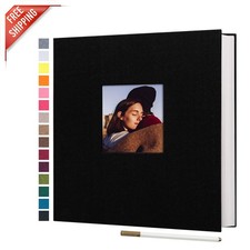 Large Black DIY Photo Album with Linen Cover - 80 Blank Pages for Memories