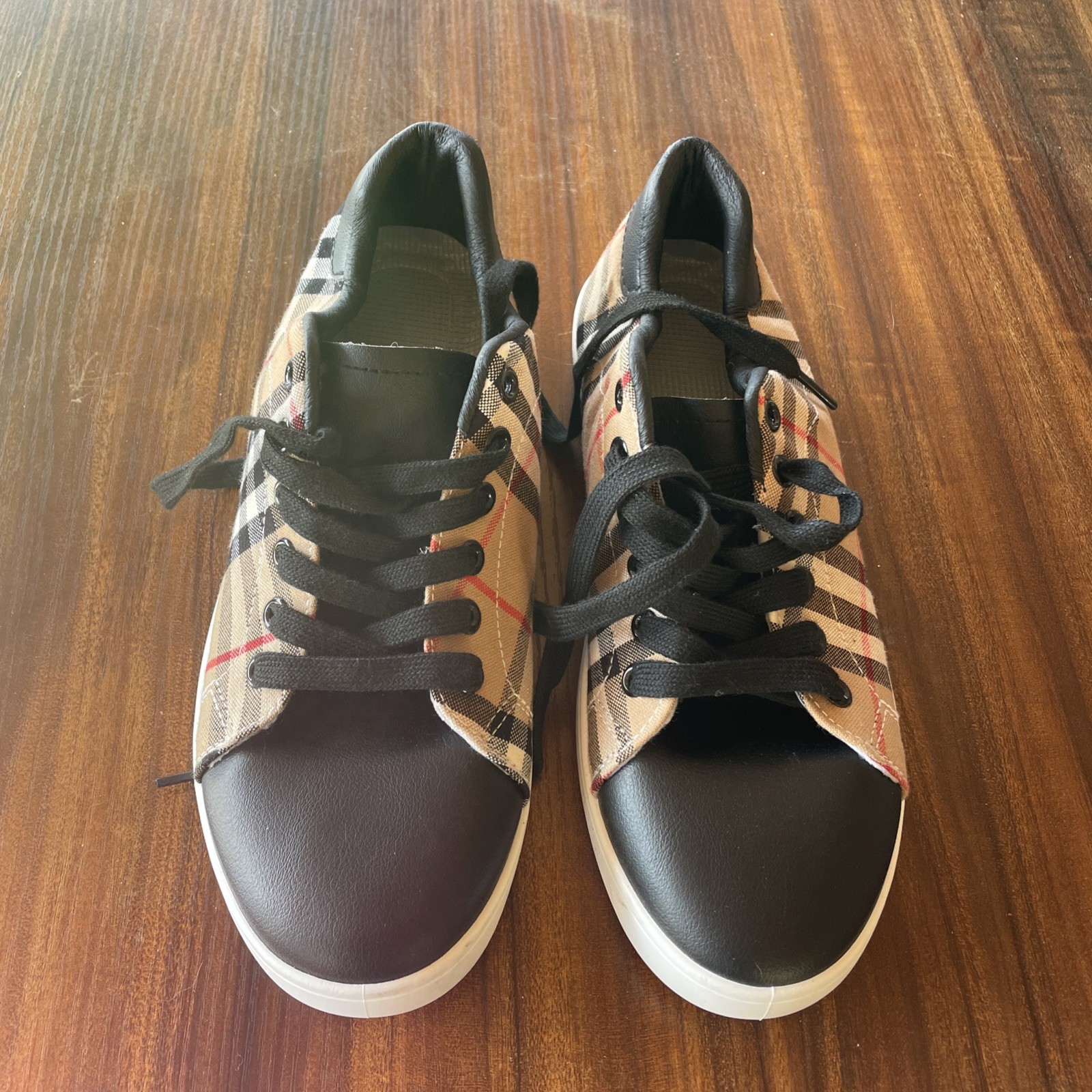 Plaid Casual Sneakers Men Size 8 Black Tan Lace Up Fashion Shoes New