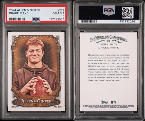 2024 TOPPS ALLEN & GINTER DRAKE MAYE RC # 272 PSA 10 GEM MINT NE PATRIOTS
