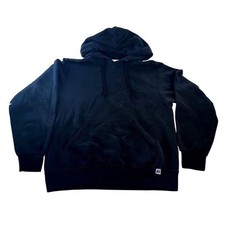 Vintage 90s Russell Athletic Hoodie Sweatshirt Black Pullover Cotton Blend