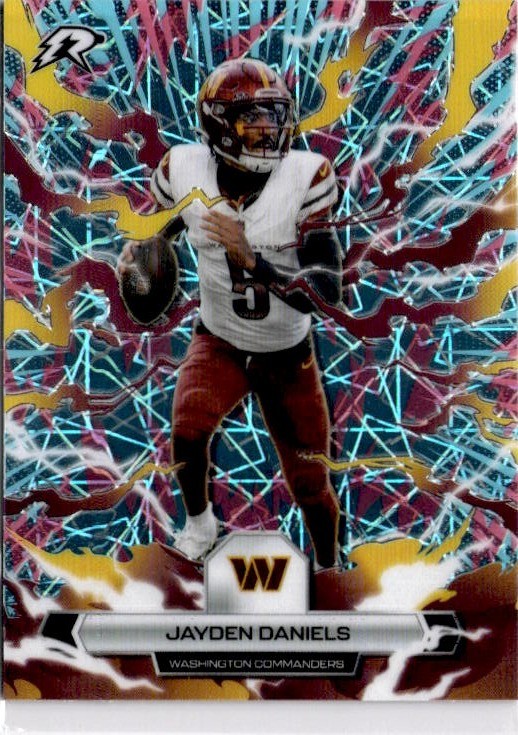 2025 Topps Resurgence #98 Jayden Daniels Sky Blue & Pink Shock Refractor