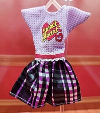 Barbie Mattel Fashion Dress Sweet Heart Plaid Purple Black White Pink Belt