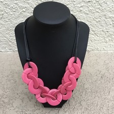 Bold Pink Statement Necklace With Chain Link Design  Adjustable Black Cord