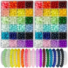 1200PCS 8mm Glass Beads Jewelry Making Kit - 24 Color Crystal Round Beads