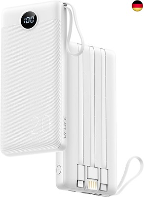 VRURC Powerbank 22,5W Schnelles Aufladen, 20000mAh Power Bank mit Kabel Fast