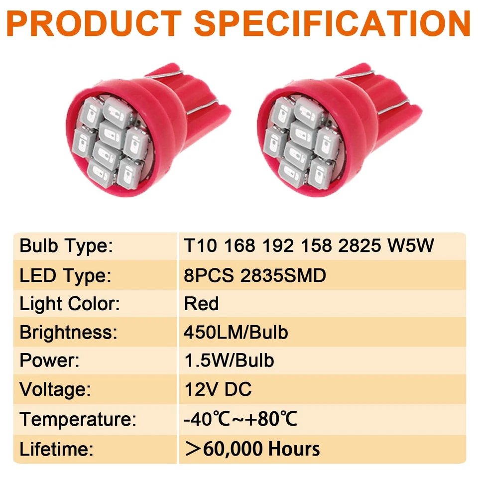 Kit de tablero rojo bombilla LED T10 7 piezas para Ford Bronco F150 F250 F350 1980-1996 Foto 4 de 4