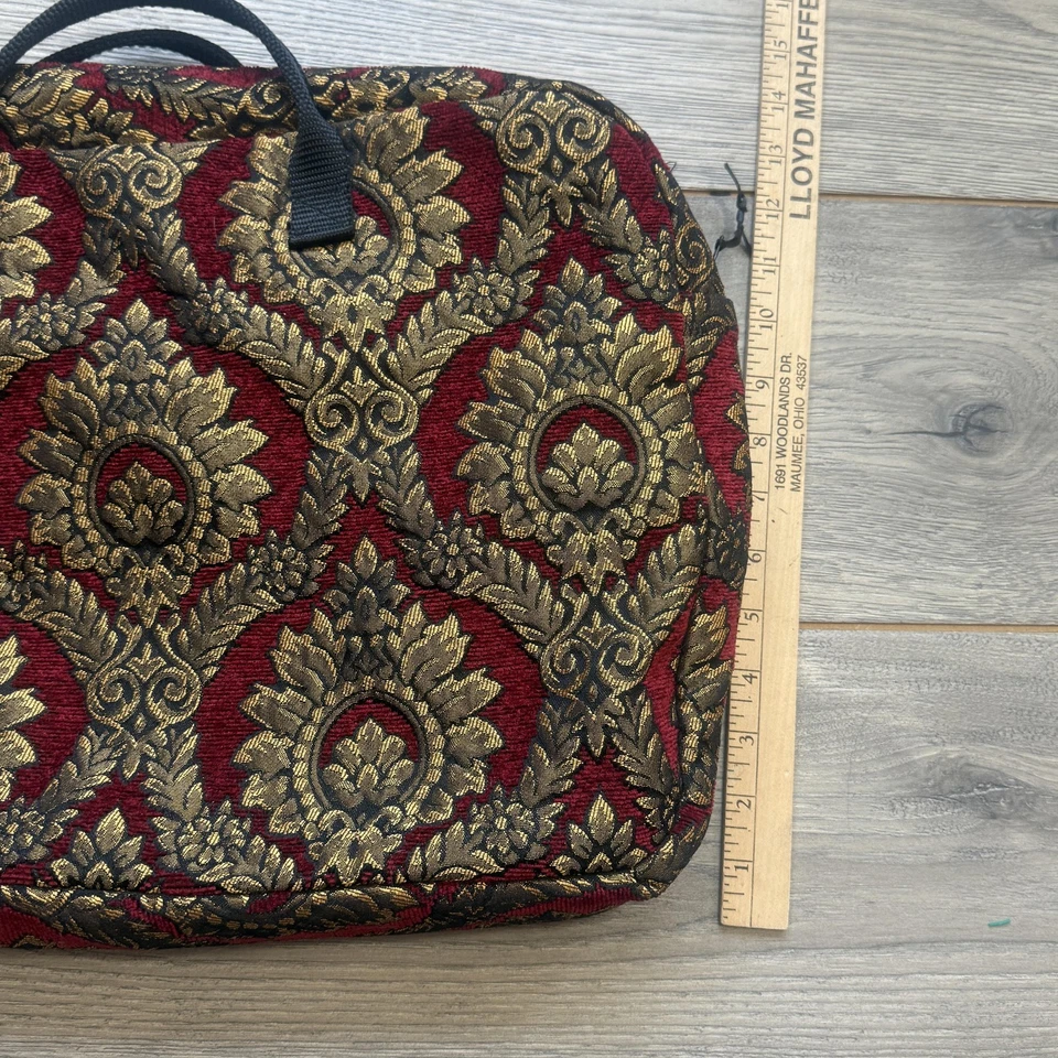 Tem que ser... Tapeçaria! Pasta Damasco Bolsa para Laptop Ouro Vermelho Preta Alça Superior - Imagem 4 de 4
