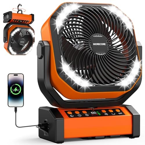 20000mAh Rechargeable Camping Fan with Light, 112HRS Running, 9-Speed, Auto