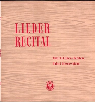 CM37 Matti Lehtinen / Hubert Giesen Lieder Recital LP Vinyl UK Aufgenommen Musik