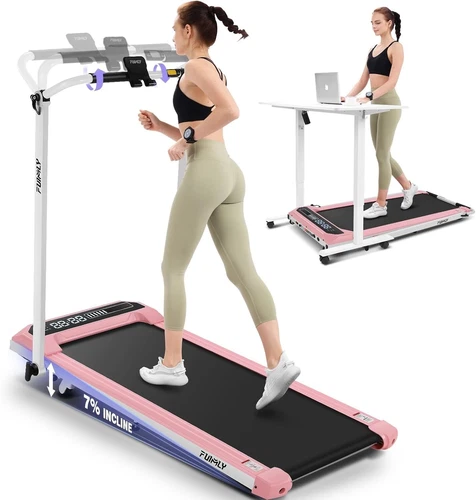 Folding Treadmill with Handles, Foldable Walking Pad Treadmill with 7% Incline