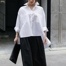 Women Cotton Shirt Office Lady Tops Long Sleeve Asymmetrical Loose Oversized SPW