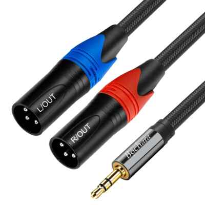 3.5mm Stereo Jack to Dual Male Aux Audio Cable Foil+Braided Shielded For Speaker