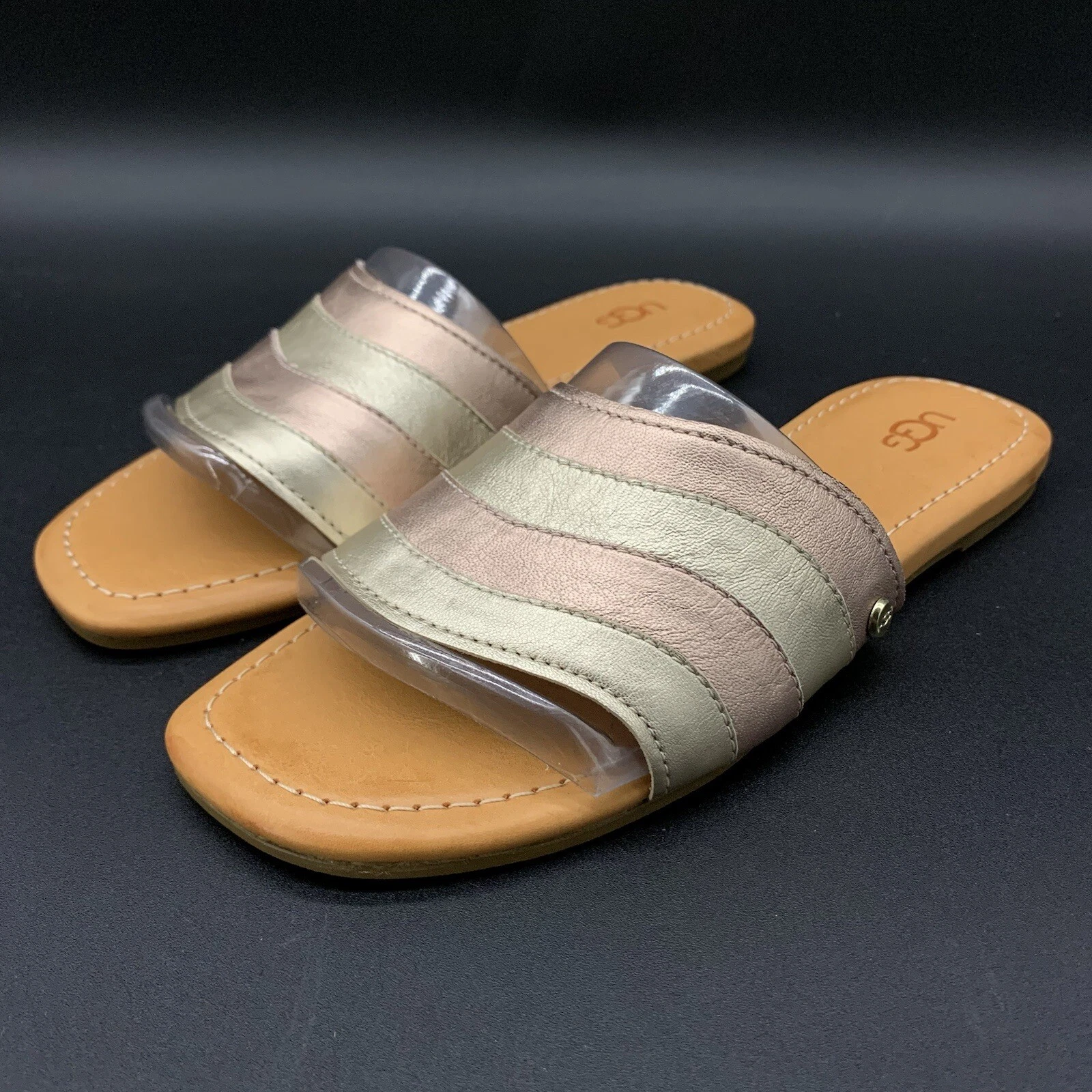 UGG XIMENA SLIDE SANDALO METALLIZZATO ORO ROSA OMBRE PELLE SCAMOSCIATA DONNA US 7
