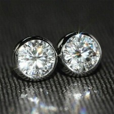 4Ct Lab Created Diamond Solitaire Stud Earrings Solid 18K White Gold Finish