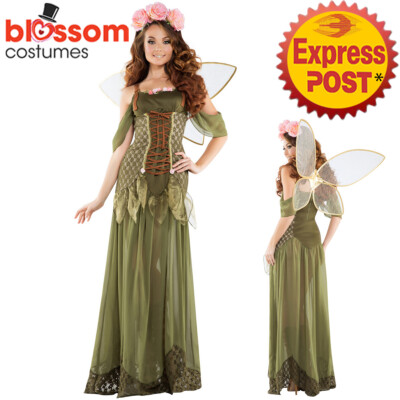 K531 Rose Green Fairy Womens Tinkerbell Pixie Fancy Dress Up Costume + Wings