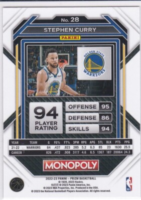 STEPHEN CURRY Steph Basketball 2022 PRIZM MONOPOLY CARD Golden State  Warriors!