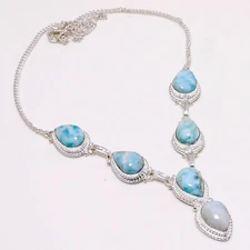 Dominican Republic Larimar Gemstone 925 Silver Handmade Jewelry Necklace