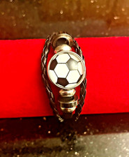 Soccer Football Pendant Black Leather Bracelet Wristband Bangle For Men Unisex