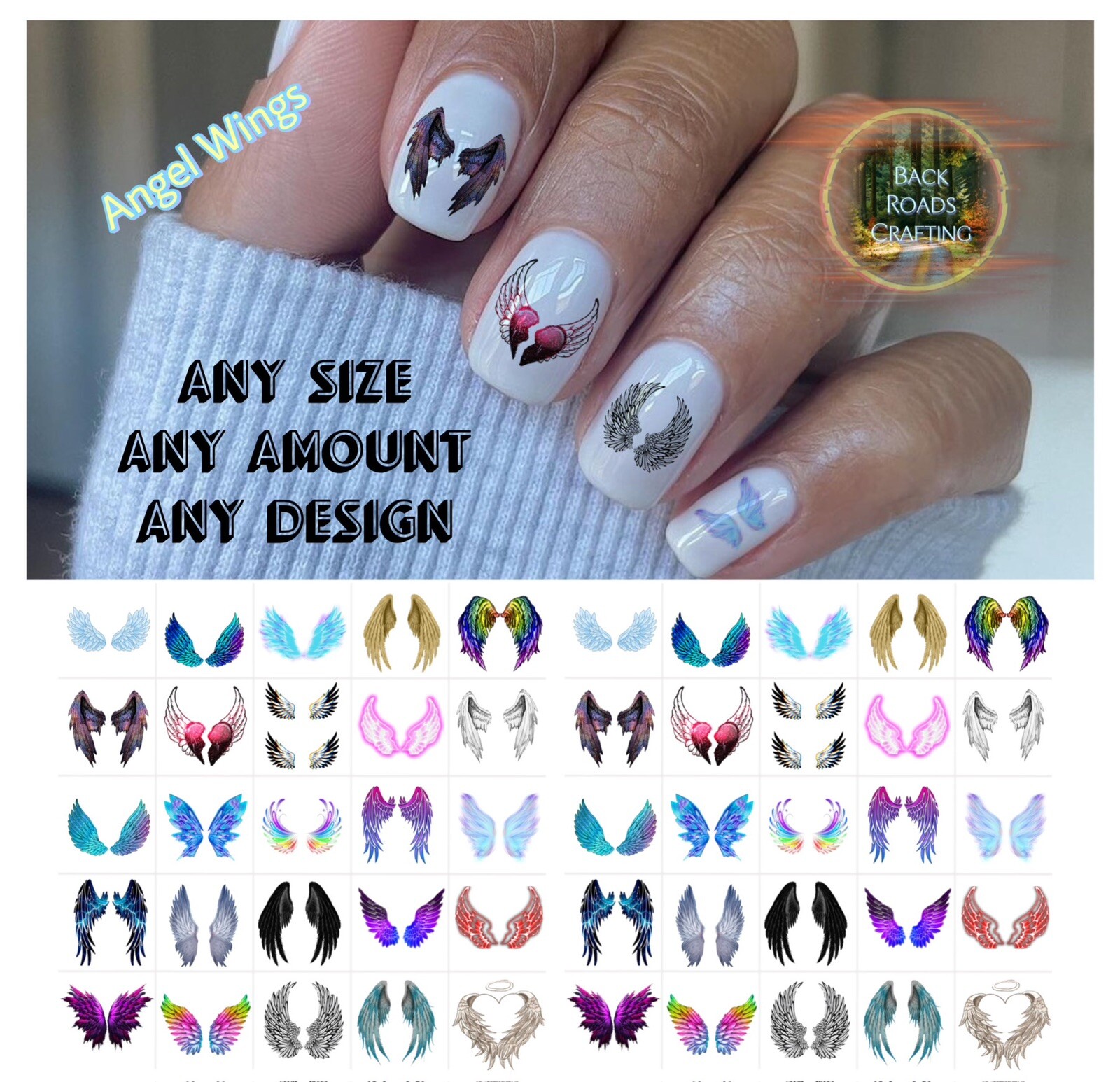 Angel Wings Waterslide Nail Art Decals Set Of 50 Instructions Included