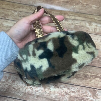 Skechers Leopard Print Faux Fur Mini Backpack - Brown/Black Skechers MIni Camo Leopard Green Brown Fluffy Fur Backpack  main image 3